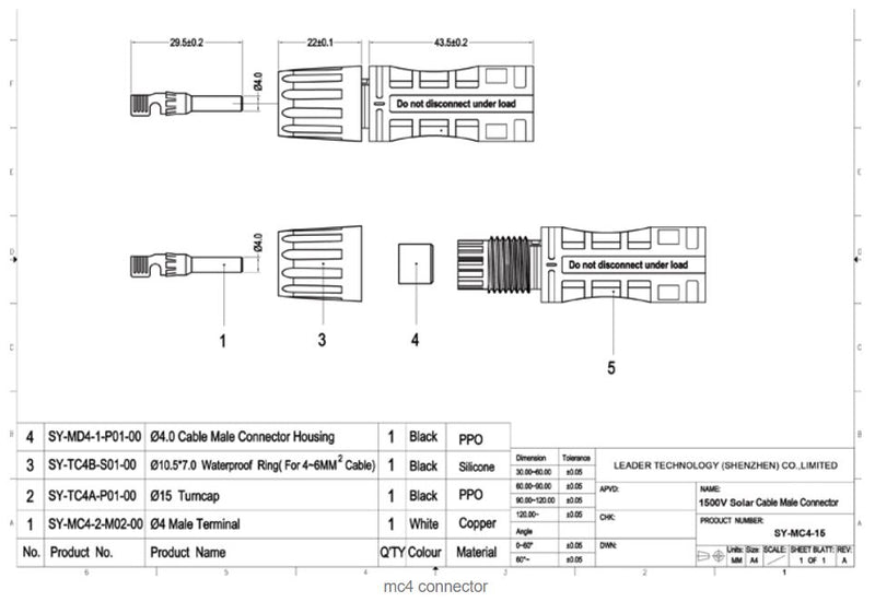 MC4 Connector 1500 VDC