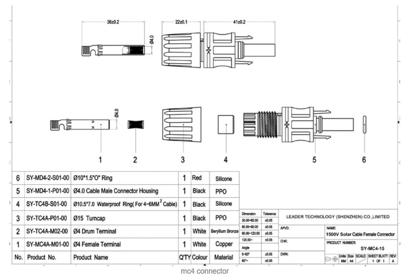 MC4 Connector 1500 VDC